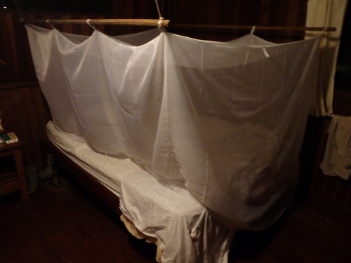 Mosquito netting down.
